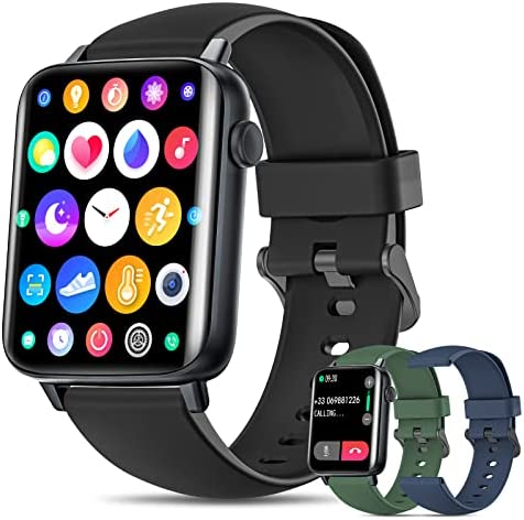 Smartwatch Uomo Chiamata Bluetooth e Risposta Vivavoce, Smart Watch da 1,7'' con 3 Cinturini, Orologio Fitness IP68 con Cardiofrequenzimetro, SpO2, Notifiche Messaggi Whatsapp per Android iOS Nero