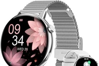SWGOTA Smartwatch Donna Chiamate e Risposta Bluetooth 5.1, Smart Watch da 1,32"con Fisiologia Feminile Cardiofrequenzimetro SpO2, Notifiche Messaggi Whatsapp 20 modalità Sportive Android iOS Argento
