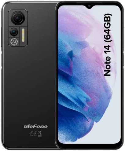 Ulefone Cellualre 4G 2022 Note 14 (64GB) Smartphone Offerta Android 12 Display 6.52" 4GB RAM +128GB Espandibile 4500mAh Dual SIM 4G Telefono 5G WIFI, 3 Slot/GPS/Face ID(Nero)