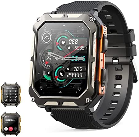 Smartwatch Uomo Militare con Effettua/Risponde Chiamate , 1.83" all'aperto Orologio Fitness Tracker IP68 con 123 Modalità Sport, Sonno/Notifiche WhatsApp, Smart Watch Compatibile con iPhone Android