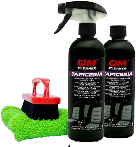 QM Cleaner - Kit di pulitore a secco tappeti, divani, sedili. Smacchiatore divano in tessuto include 2 QM Cleaner per tessuto, 1 panni in microfibra e 1 spazzola premium. Lavaggio a secco tessuti