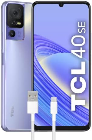 TCL 40SE Smartphone 4G Display 6.75" HD+ 90 Hz, 256 GB, 6 GB RAM, Tripla Camera da 50 Mpx, Android 13, Batteria 5010 mAh Ricarica Rapida, Dual Sim, Purple, con Cavo USB Type-C Aggiuntivo