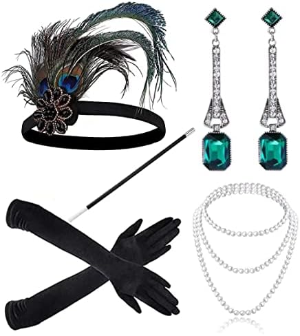JIAJIAYI 1920s Set di accessori Costume,Set di accessori per pinna anni 20, anni 20 costumi accessori, accessori Great Gatsby da donna, per feste a tema, set di fantasia Charleston
