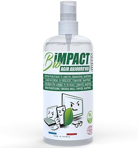 BIOIMPACT Spray per la pulizia schermi biologico (500ml) detergente per: monitor, TV, led, smartphone, occhiali - screen cleaner 99% naturale certificato da ECOCERT