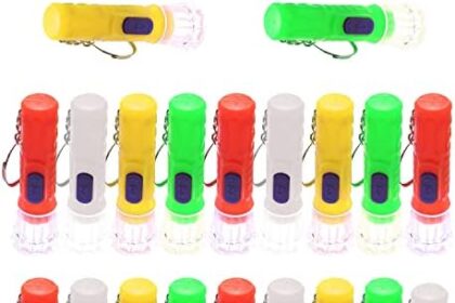 Piccola torcia giocattolo per bambini in plastica colorata da 20 pezzi, torcia elettrica portatile per uso domestico, portachiavi leggero, luce esterna da campeggio, regalo di compleanno per bambini