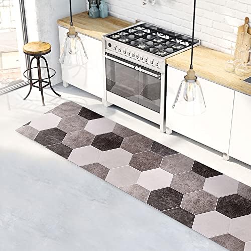 CREARREDA Tappeto cucina 180x50cm Esagoni Grigi vinile lavabile Passatoia cucina in vinile e lavabile 100% made in Italy, 83617
