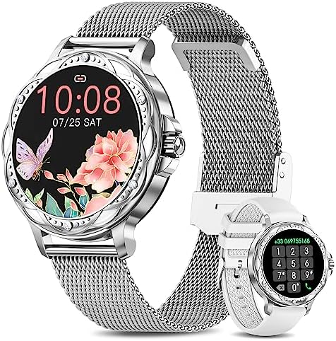 PIULAXIU Smartwatch Donna Chiamate e Risposta, 1.2'' HD Smart Watch con Fisiologia Femminile/Cardiofrequenzimetro/120+ Sport/Sonno/SpO2/Notifiche Whatsapp, Fitness Tracker per Android iOS Argento
