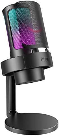 FIFINE USB Microfono per PC Gaming PS4 PS5, RGB Microfono a Condensatore per Streaming, Podcasts, con Controllo RGB, Tocco Muto, Jack per Cuffie e Filtro Anti-Pop