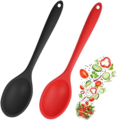 2 Pezzi Mestoli in Silicone, Cucchiaio da Cucina Antiaderente Resistente Al Calore a 500°F per Strumenti di Miscelazione Agitazione (Nero e Rosso)