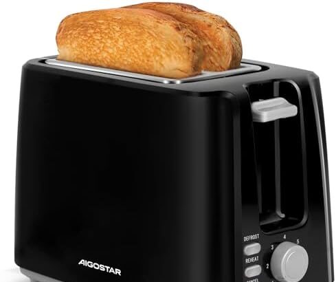 Aigostar Warrior - Tostapane a 2 fette, 7 impostazioni di tostatura, Funzioni di sgelare, riscaldamento e cancellazione; 750W, Nero, BPA Free. Design esclusivo