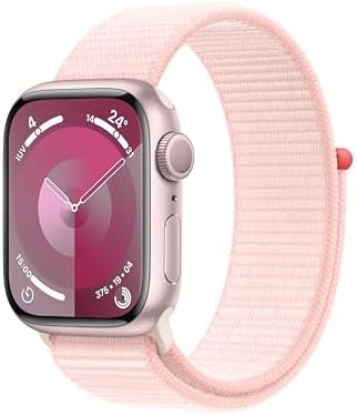 Apple Watch Series 9 GPS 41mm Smartwatch con cassa in alluminio rosa e Sport Loop rosa confetto. Fitness tracker, app Livelli O₂, display Retina always-on, resistente all’acqua