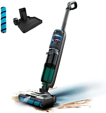 Cecotec Mocio elettrico FreeGo Wash&Vacuum Spray 250 W, Friega e aspira allo stesso tempo, Autonomia 35 minuti, rullo Jalisco, spray d'acqua, Serbatoio dell'acqua pulito e 750 ml sporco, Base.