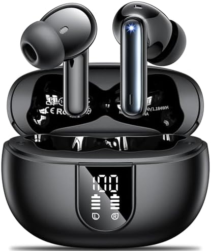 Cuffie Bluetooth, Auricolari Bluetooth 5.3 con 4 HD Microfono Cancellazione Rumore, Cuffiette Bluetooth Sport con LED Display, 42 Ore di Riproduzione,Cuffie Wireless In Ear per Android iOS Nero