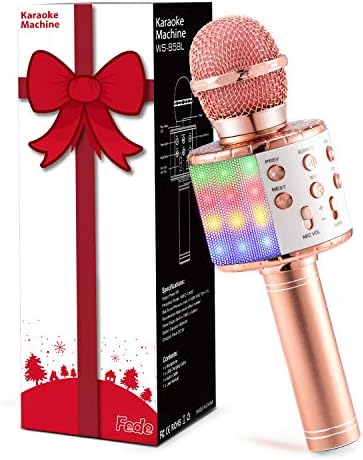 Fede Microfono Karaoke Bluetooth Wireless per Bambini, Karaoke Portatile con Luci LED Multicolore per Cantare, Funzione Eco, Compatibile con Android/iOS, PC o smartphone