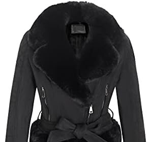 Geschallino Cappotto da Donna in Finta Pelle Scamosciata Giacca con Cappuccio Alla Moda Invernale Caldo Cappotto Foderato in Pile con Cintura