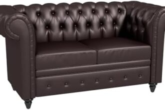 HOMCOM Divano 2 Posti in Stile Chesterfield in Pelle PU, Legno, Divano Classico con Cuscino Rimovibile, 160x84x80 cm, Marrone