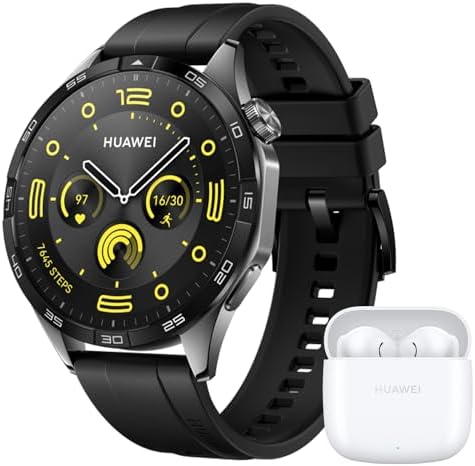 HUAWEI WATCH GT 4 46mm Smartwatch, Batteria fino a 2 settimane, Android e iOS, Analisi calorie, Monitoraggio avanzato della salute 24h, SpO2, GPS, 100+ sport, Versione italiana,Black+Freebuds SE 2