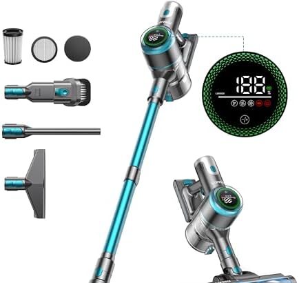 Laresar Aspirapolvere Senza Fili 450W/33Kpa Scopa Elettrica Senza Fili Potente 60 Minuti di Autonomia 4 in 1 Aspirapolvere Ricaricabile Autonomia per Pavimento Tappeti Peli Animali【Elite 7】