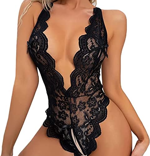 Lingerie Donna Sexy Intima Babydoll Camicia da Notte in Pizzo Trasparente Intima da Notte Scollo a V Aperto Erotics Sleepwear Hot Hollow Halter Lingerie Body Sexy Pigiama Set