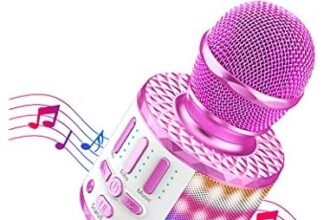 Microfono Karaoke Bluetooth, Microfoni Karaoke Wireless con LED Flash, Portatile Karaoke Player Bambini, Altoparlante, Cambia Voce, per KTV/Casa/Festa/Canto, Compatibile con Android/iOS