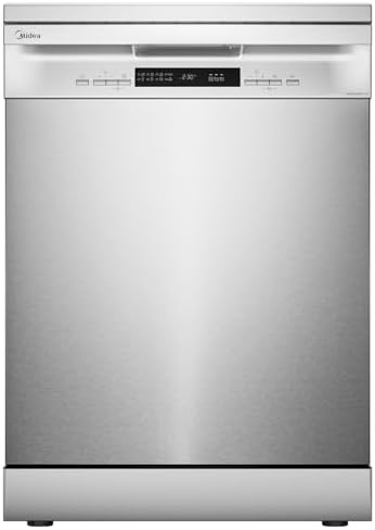 Midea MFD60S200X.1-IT Lavastoviglie Libera Installazione con 14 coperti, 8 Programmi, Display a LED, Partenza Ritardata, Funzione di Mezzo Carico, Asciugatura Extra - Inox