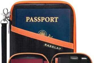 RAXCLAY Portafoglio da Viaggio Custodia Porta Passaporto Blocco RFID Impermeabile Cover Documenti Denaro Biglietti Portadocumenti Portapassaporto Compatto Uomo Donna Protezione (6 Carte di Credito)