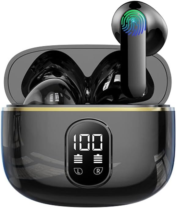 ROMSION [Certificato MFi Apple] AirPods Cuffie Bluetooth, Auricolari Bluetooth 5.3, Cuffie Wireless con Bassi Icmmersivi, IP7 Impermeabili Cuffiette Bluetooth, 36H Cuffie Senza Fili con Display LED