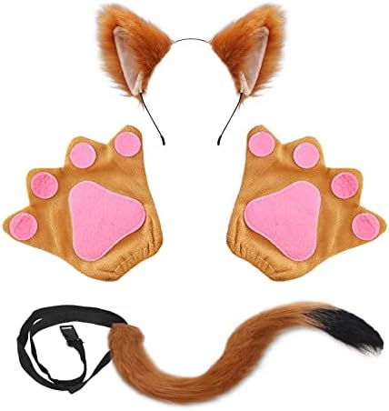 TSHAOUN 4 Pezzi Finto peloso volpe gatto orecchie Cosplay Set, Costume volpe Peluche Artiglio volpe Orecchie volpe Coda per Dress Up Carino Costume Party