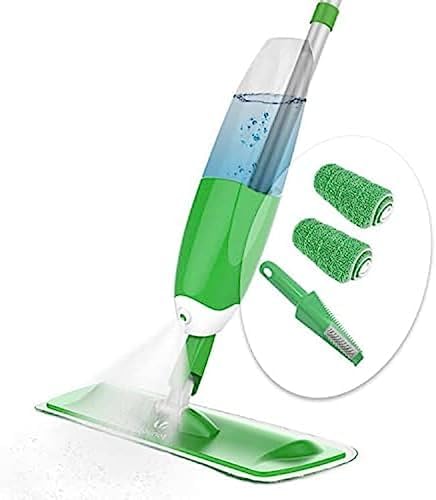 VOUNOT Spray Mop, Lavapavimenti a Spruzzo, Mocio in Microfibra con Spruzzatore Acqua con 2 Panni in Microfibra e 1 Pennello, 650ml, Verde