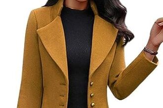 Yeooa Cappotto lungo elegante da donna Cappotto classico con risvolto a pisello Cappotto trench monopetto casual Giacca cardigan lunga Giacca trench pullover