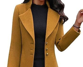 Yeooa Cappotto lungo elegante da donna Cappotto classico con risvolto a pisello Cappotto trench monopetto casual Giacca cardigan lunga Giacca trench pullover