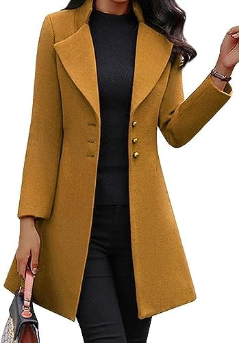 Yeooa Cappotto lungo elegante da donna Cappotto classico con risvolto a pisello Cappotto trench monopetto casual Giacca cardigan lunga Giacca trench pullover