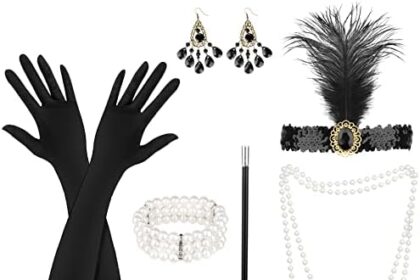 6 Pezzi Set di Accessori Anni '20, Accessori Anni 20 Donna, Gatsby Stile Kit, Great Gatsby Accessori Set Accessori Gatsby Costume Set Charleston Accessori per la Festa Degli Anni '20, Halloween Ballo