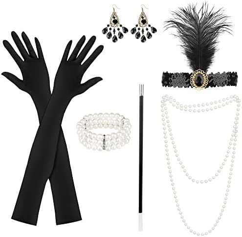 6 Pezzi Set di Accessori Anni '20, Accessori Anni 20 Donna, Gatsby Stile Kit, Great Gatsby Accessori Set Accessori Gatsby Costume Set Charleston Accessori per la Festa Degli Anni '20, Halloween Ballo