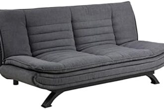AC Design Furniture Jasper Divano Letto Grigio Scuro/Nero, Sofa Letto con 3 Posizioni Reclinabili, Moderno 3 Posti Senza Braccioli, Imbottito con Gambe in Metallo Nero, L: 196 x H: 91 x P: 98 cm