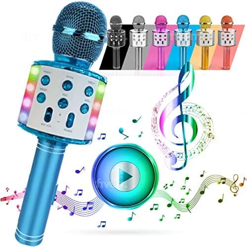 ATLAS Microfono Karaoke Wireless Bluetooth USB LED Flash Microfono Portatile per promozione regalo Altoparlante wireless per feste famiglia Anche per far giocare i bambini microfono bambini (BLU)