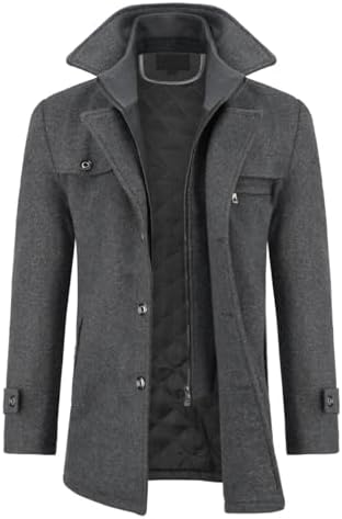 Allthemen Cappotto da Uomo in Lana Trench Slim Fit da Lavoro Corto Business Trench Coat Soft Touch Calda Invernale Coat