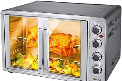 Bakaji Forno Fornetto Elettrico Ventilato 55 Lt Potenza 2200W con Doppia Porta Luce Interna 4 Selezioni di Cottura Temperatura Regolabile Timer Girarrosto e Accessori