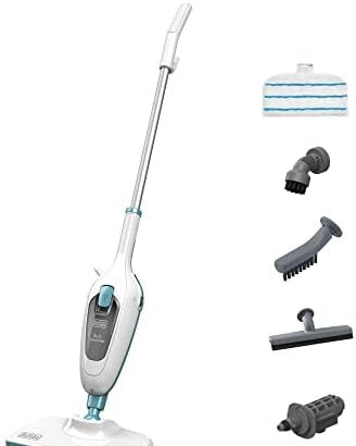 Black+Decker, scopa a vapore con detergente per le mani e 5 accessori, multifunzione, tempo di riscaldamento 25sec, testa girevole a 180°, serbatoio da 350 ml, FSMH13E5-QS [classe energetica A+]