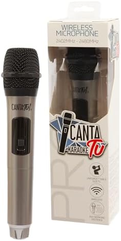 Canta Tu Karaoke Microfono Wireless Pro 2023, Microfono Senza Fili, Frequenza 2402MHz-2480MHz, 4 Colorazioni Disponibili, Compatibile con Canta Tu PRO 2023, Ideale per Duetti, Grigio Metallizzato