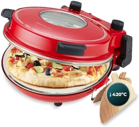 Cecotec - Forno Elettrico per Pizze con Finestra Fun Pizza&Co Mamma Mia Vista, 1200 W, Diametro 30 cm, Temperatura Massima 420℃, Termostato Regolabile, Piastra Pietra Ceramica, Rosso/Finestra