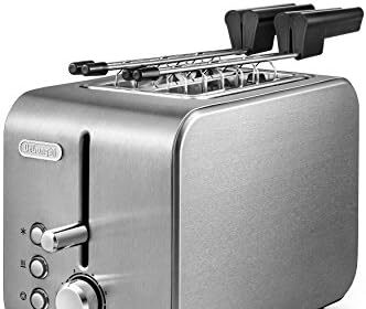 De'Longhi CTX2203.S Tostapane con Pinze, Controllo Progressivo del Grado di Tostatura, 3 funzioni, Cassetto Raccoglibriciole, Piedini Antiscivolo, Potenza 550 Watt, Plastica, SILVER