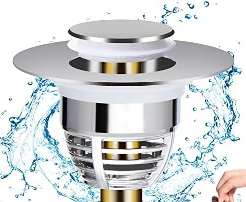 Diboniur Tappo Lavandino Bagno, Tappo Bidet Universale Pop up，Tappo di scarico in metallo per vasca da bagno, cucina, lavabo (apertura foro di scarico 32-42 mm), D'argento