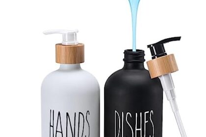 Elegante set di dispenser di sapone in vetro con vassoio - Decorazione nera e bianca per bagno e cucina - Capacità di 500 ml (bianco+nero)