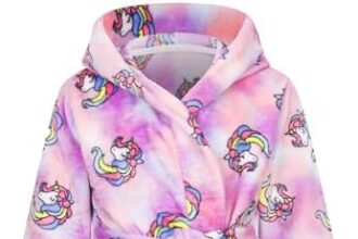 FILOWA Accappatoio Bambini Ragazza Flanella Vestaglia con Cappuccio Doccia Morbido Pigiama Lungo Indumenti da Notte per Bambina 2-8 Anni, Unicorno