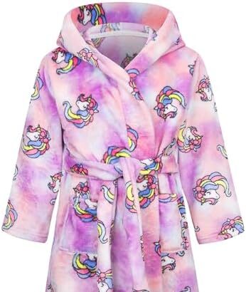 FILOWA Accappatoio Bambini Ragazza Flanella Vestaglia con Cappuccio Doccia Morbido Pigiama Lungo Indumenti da Notte per Bambina 2-8 Anni, Unicorno