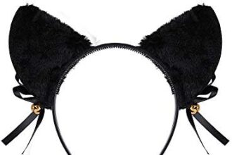 FLOFIA Kit Travestimento Gatto Cerchietto Fascia Gatto Orecchie Peluche + Collana Girocollo Accessori Gatto per Cosplay Costume Giochi Addio al Nubilato Compleanno Festa per Bambini Adulti Nero