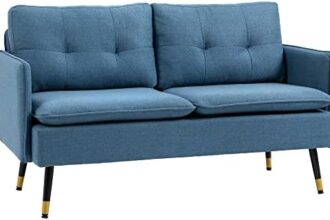 HOMCOM Divano 2 Posti in Tessuto con Cuscini Imbottiti, Divanetto 2 Posti Moderno con Gambe in Acciaio 139x68x80cm, Blu Scuro