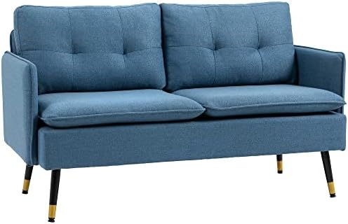 HOMCOM Divano 2 Posti in Tessuto con Cuscini Imbottiti, Divanetto 2 Posti Moderno con Gambe in Acciaio 139x68x80cm, Blu Scuro