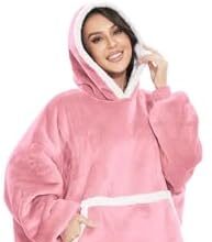 HZVRTN Felpa Oversize con Cappuccio, Coperta con Cappuccio e Tasca Grande con Maniche Coperta per Adulti Coperta TV, Felpa con Cappuccio Adatta per Uomini, Donne, Adolescenti (Rosa-Corto)